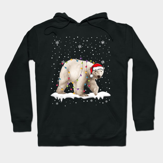 Santa Polar Bear Christmas Lights Animals Lover Hoodie by Mitsue Kersting